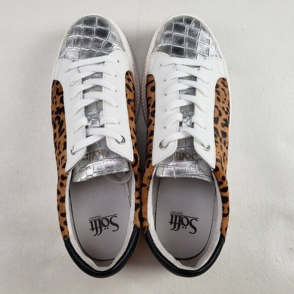 Sofft Fianna Animal Print Leather Sneaker Womens 8.5 White Lace Up Casual Shoe - Picture 7 of 10